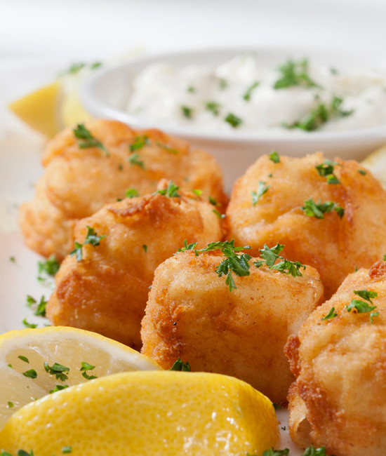 Deep Fried Sea Scallops with French Fries, Tartar Sauce and Lemon